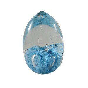 Vintage Art Glass Egg Shaped Paperweight Light Blue